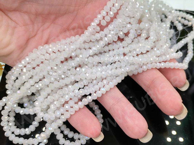 (СКИДКИ!!!) Бусина кристалл гранёный абакус 4,3*4*3,5мм белый с глянцем полупрозрачный (имитация Сваровски) (100шт.)