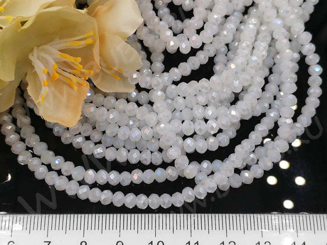 (СКИДКИ!!!) Бусина кристалл гранёный абакус 4,3*4*3,5мм белый с глянцем полупрозрачный (имитация Сваровски) (100шт.)