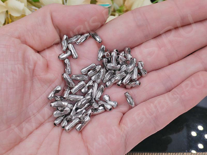 Замочек Фиксатор для шариковой цепочки 05 ювелирная сталь (для цепочки 2-2,5мм) 9*3,5*3,5мм цвет платины (хирургическая сталь) (20шт)