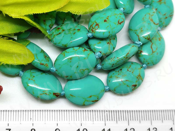 Бусина каменная Овал 74 27*20*8мм Говлит бирюзовый пресс. (камни)