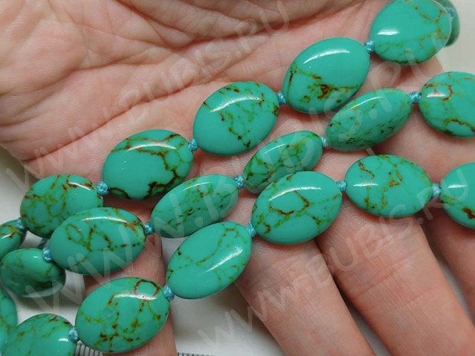 Бусина каменная Овал 74 27*20*8мм Говлит бирюзовый пресс. (камни)