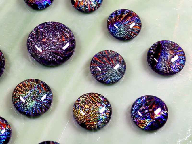 Кабошон Фьюзинг Круглый 14-19мм на черном Серебристый с зеленым Узор цветки FLO