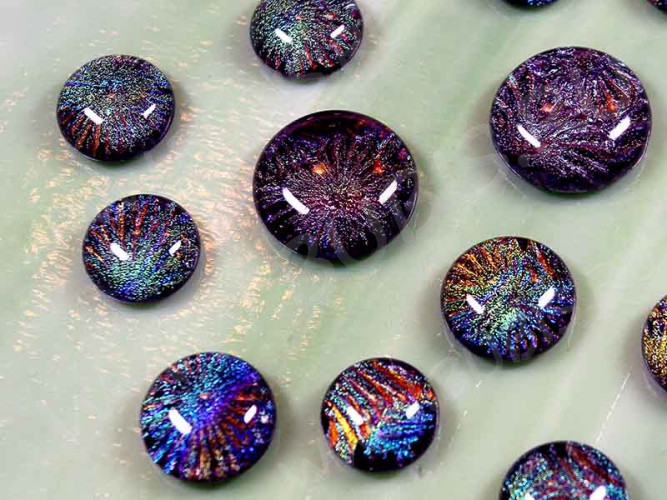 Кабошон Фьюзинг Круглый 14-19мм на черном Серебристый с зеленым Узор цветки FLO