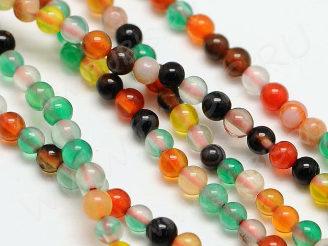 (ОПТ) Бусина округлая 2мм "каменный бисер" Агат микс цветов натуральный (камни) (НИТЬ)