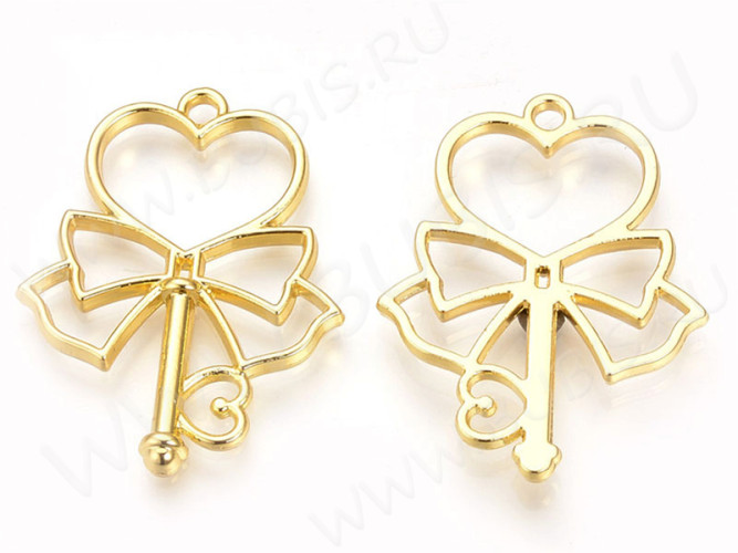 Подвеска Рамка 31 Ключик с сердечком 39*29*2,6мм золотистая (литьё)