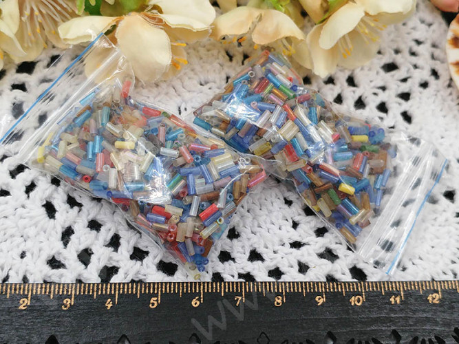 Бисер для проставок 11 стеклярус 3-5*1,8-2мм МИКС полупрозрачный (стекло) (20г)