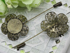 Основа (заготовка) для броши №80 Шляпная булавка с ажурным сеттингом 20мм 87*35,5*1мм античная бронза (Brass и Iron)