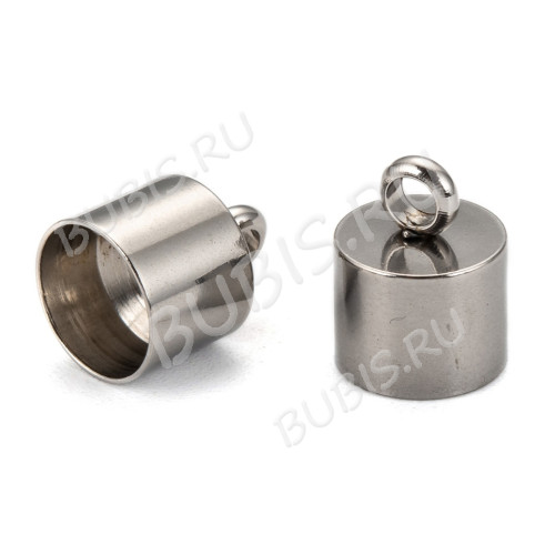 Концевик 117 цилиндр 13*10*10мм для шнура до 9мм цвет платины (Хирургическая сталь)