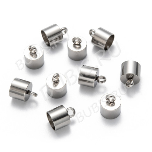 Концевик 117 цилиндр 13*10*10мм для шнура до 9мм цвет платины (Хирургическая сталь)