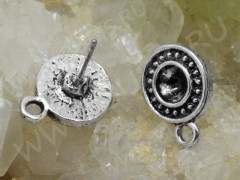 Пуссеты (&quot;гвоздики&quot;) №120 с сеттингом 5мм 15*14,5*10,5мм античное серебро (литьё) (1 пара)