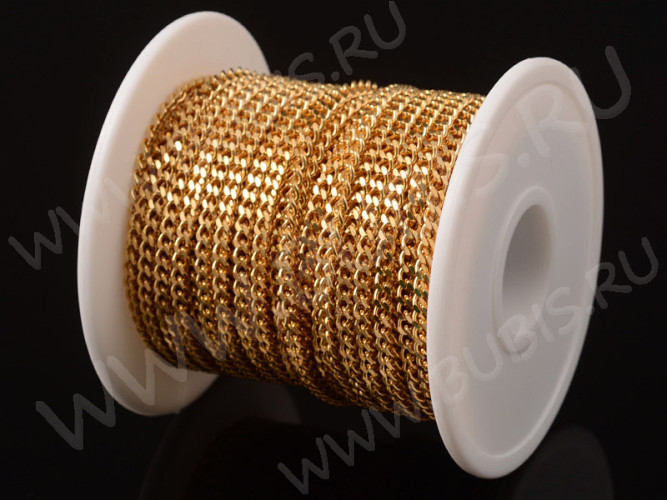 Цепочка S44 Ювелирная сталь панцирная "Бордюрная" 3,7*2,7*0,7мм золотистая (Хирургическая сталь)(50см)