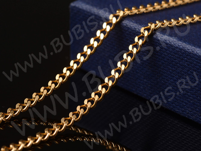 Цепочка S44 Ювелирная сталь панцирная "Бордюрная" 3,7*2,7*0,7мм золотистая (Хирургическая сталь)(50см)