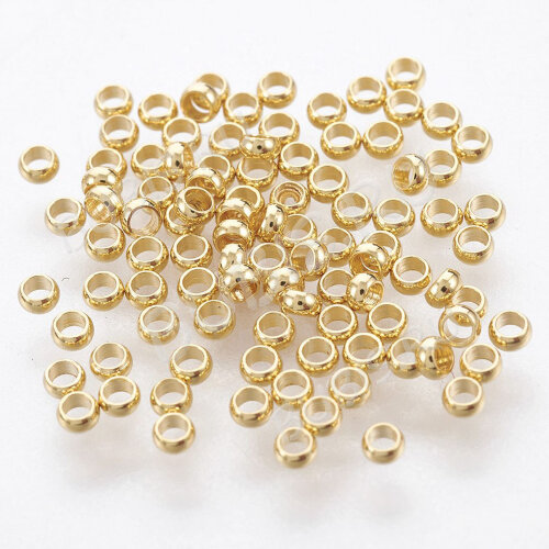 Зажимные бусины 23-G рондели округлые 2*1мм Real Gold Plated 18k золотистые (Хирургическая сталь) (20шт)