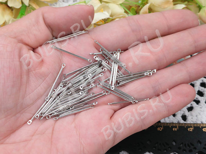 375 Коннектор палочка прямая гладкая 35*2*1,2мм цвет платины (Iron) (10шт)