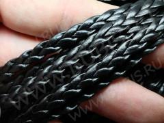 Шнур кожаный 29 кожзам плетёный плоский 5*2мм чёрный (1м)