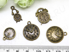 Набор подвесок № 04 Часы 16-22*8-18мм античная бронза (литьё) (комплект из 5шт.)