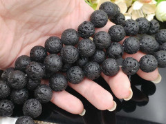 (ОПТ) Бусина округлая 16мм Лава вулканическая чёрная (камни) (НИТЬ)