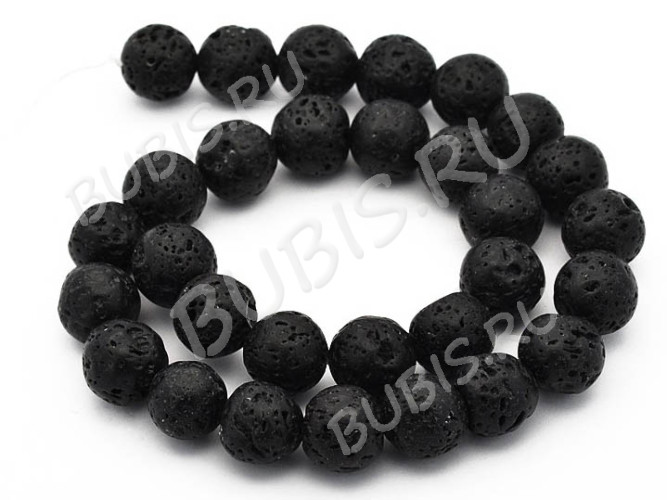 (ОПТ) Бусина округлая 16мм Лава вулканическая чёрная (камни) (НИТЬ)