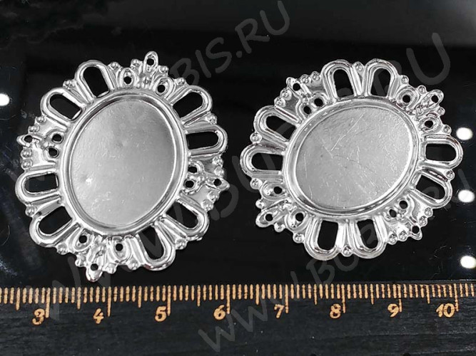 Подвеска-сеттинг Овал 19 коннектор (сеттинг 25*19мм) 43,5*38*1,1мм цвет платины (Iron)