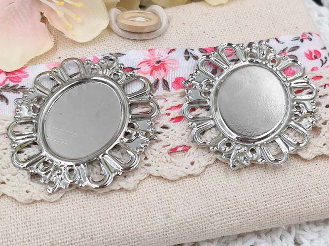 Подвеска-сеттинг Овал 19 коннектор (сеттинг 25*19мм) 43,5*38*1,1мм цвет платины (Iron)