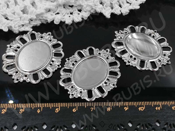 Подвеска-сеттинг Овал 19 коннектор (сеттинг 25*19мм) 43,5*38*1,1мм цвет платины (Iron)