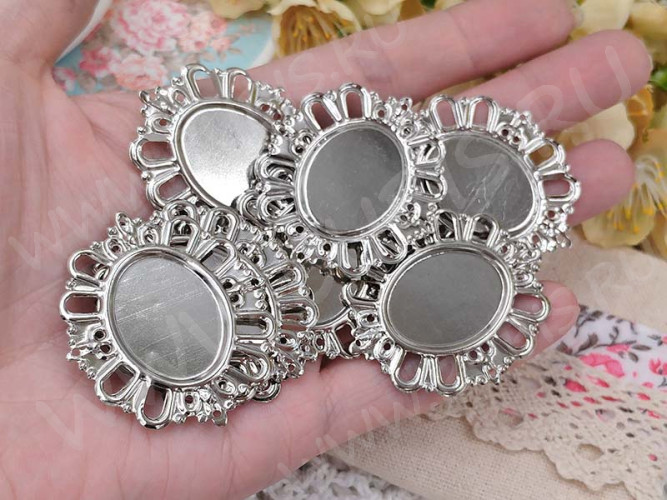 Подвеска-сеттинг Овал 19 коннектор (сеттинг 25*19мм) 43,5*38*1,1мм цвет платины (Iron)