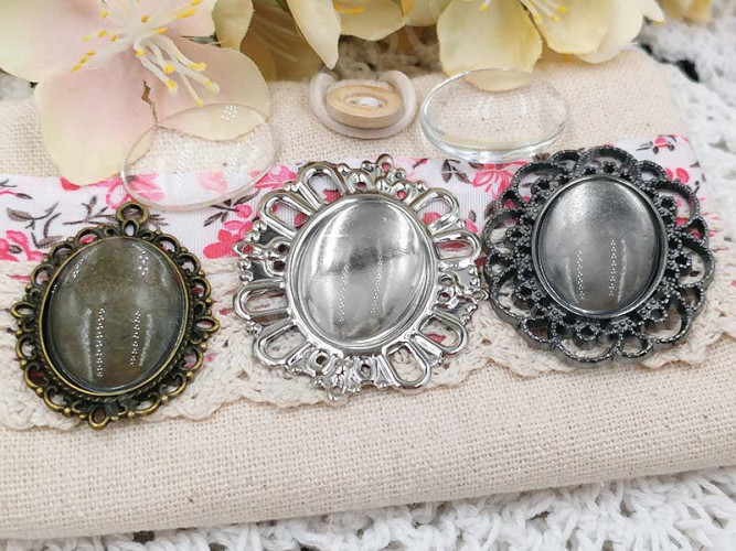 Подвеска-сеттинг Овал 19 коннектор (сеттинг 25*19мм) 43,5*38*1,1мм цвет платины (Iron)