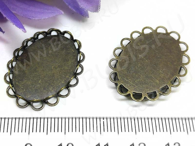 Подвеска-сеттинг Овал 56 коннектор (сеттинг 25*18мм) 29,5*22,5*3мм античная бронза (Brass)
