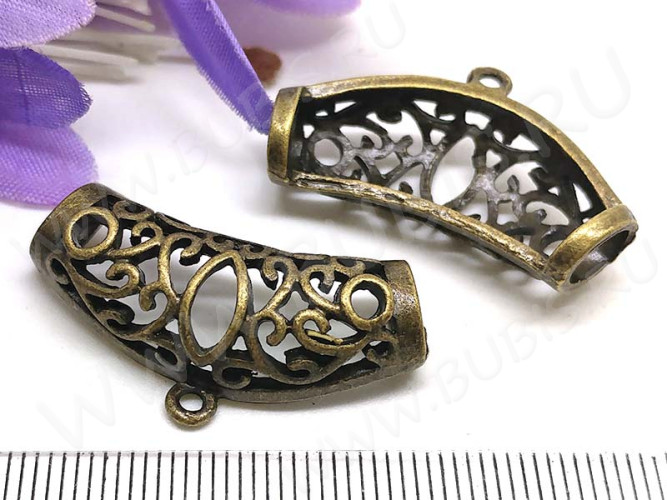 Бусина с петлёй 081 Бейл ажурный крупный 32*18*10мм античная бронза (литьё)