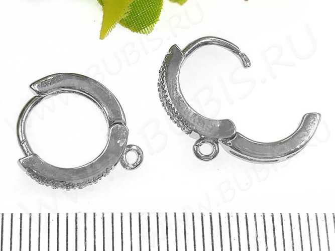 Швензы-кольца №07 с инкрустацией кубическим цирконием 15,5*13*2,8мм цвет платины и прозрачный (Milano LUX) (Brass и фианит) (1 пара)