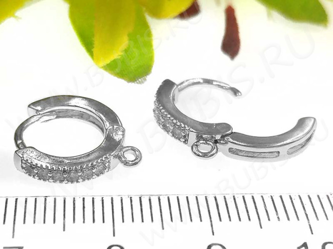 Швензы-кольца №07 с инкрустацией кубическим цирконием 15,5*13*2,8мм цвет платины и прозрачный (Milano LUX) (Brass и фианит) (1 пара)