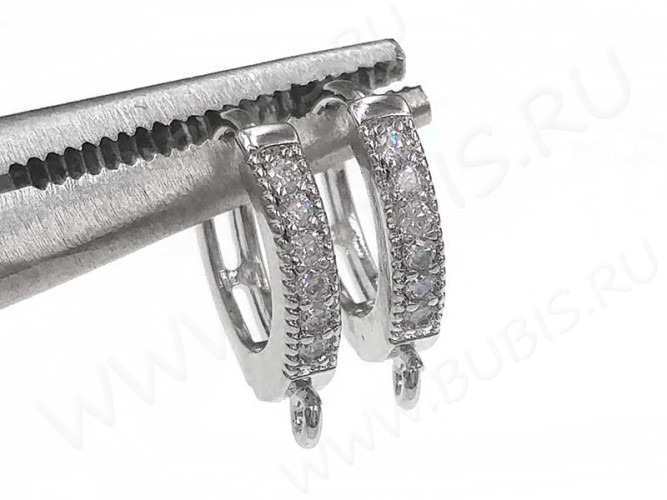 Швензы-кольца №07 с инкрустацией кубическим цирконием 15,5*13*2,8мм цвет платины и прозрачный (Milano LUX) (Brass и фианит) (1 пара)