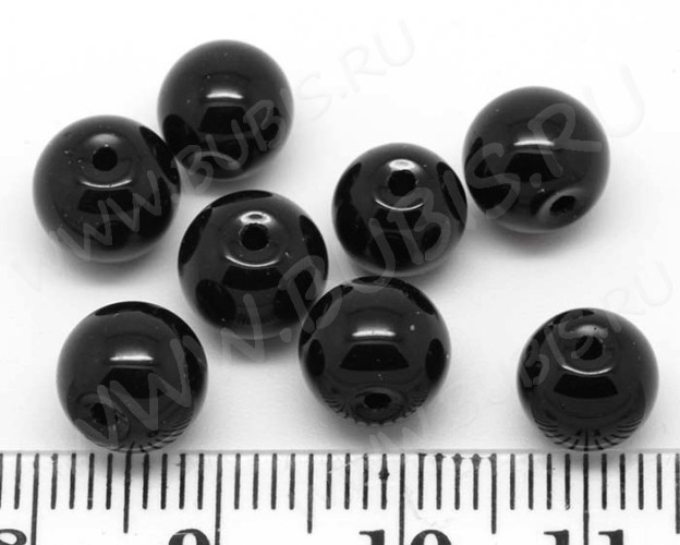 Бусина округлая 8мм чёрная непрозрачная (стекло) (10шт.)