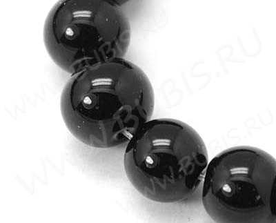 Бусина округлая 8мм чёрная непрозрачная (стекло) (10шт.)