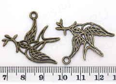 Подвеска Птичка 23 двусторонняя ажурная с веточкой 32*31*1,6мм античная бронза (литьё)