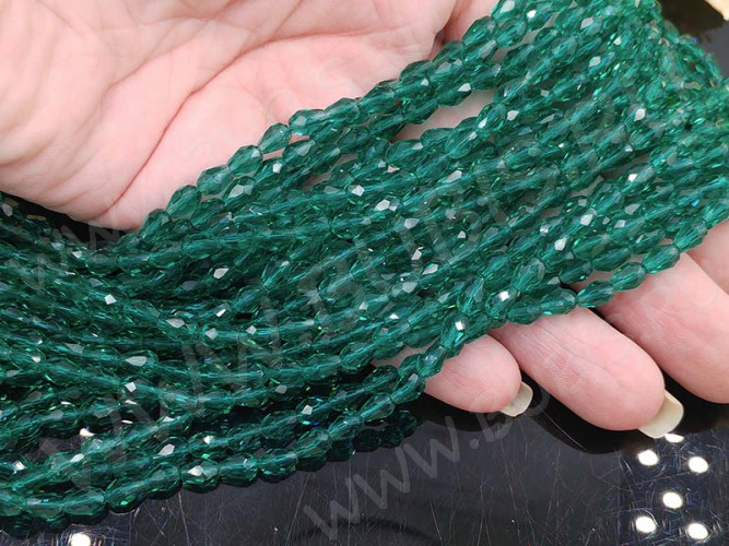 Бусина Капля гранёная 6*4*4мм изумрудная прозрачная (имитация Сваровски) (10шт.)