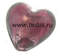 128 Бусина Сердце с серебром 12*12*8мм цвет 07 св.лиловый (венецианское стекло)