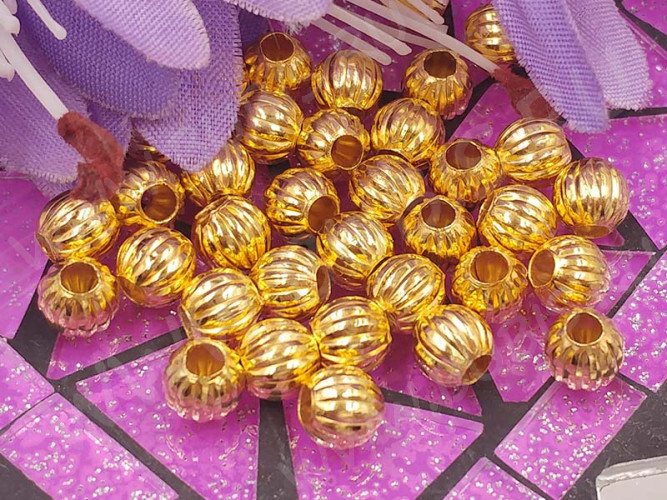 Бусина металлическая Шарик "Тыковка" 6*6*5,5мм золотистый (Iron) (10шт.)