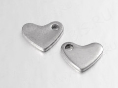 Подвеска Жетон 27 Сердечко окончание цепочки 7*5,6*1мм цвет платины (Хирургическая сталь)