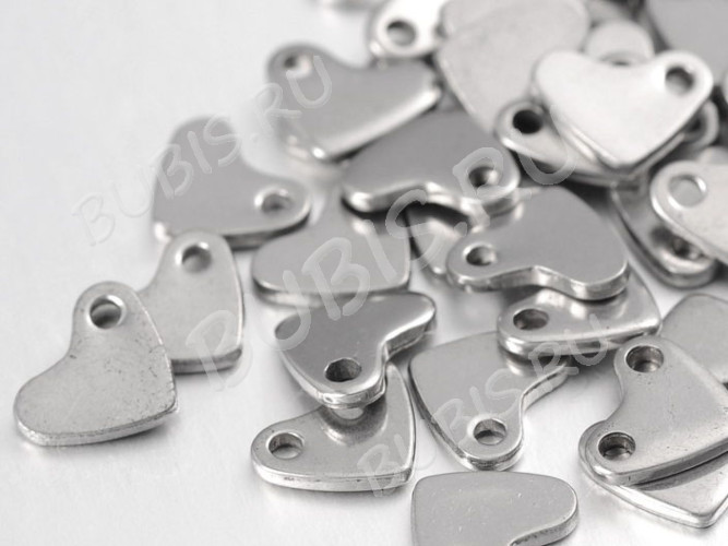 Подвеска Жетон 27 Сердечко окончание цепочки 7*5,6*1мм цвет платины (Хирургическая сталь)