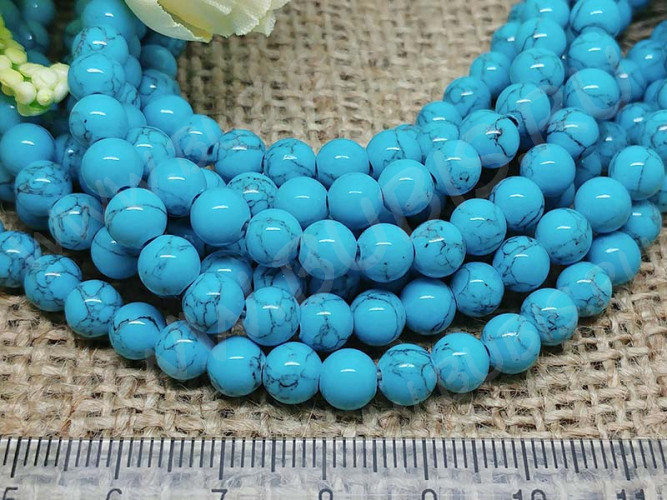 (ОПТ) Бусина округлая 6мм Бирюза голубая пресс. (камни) (НИТЬ)