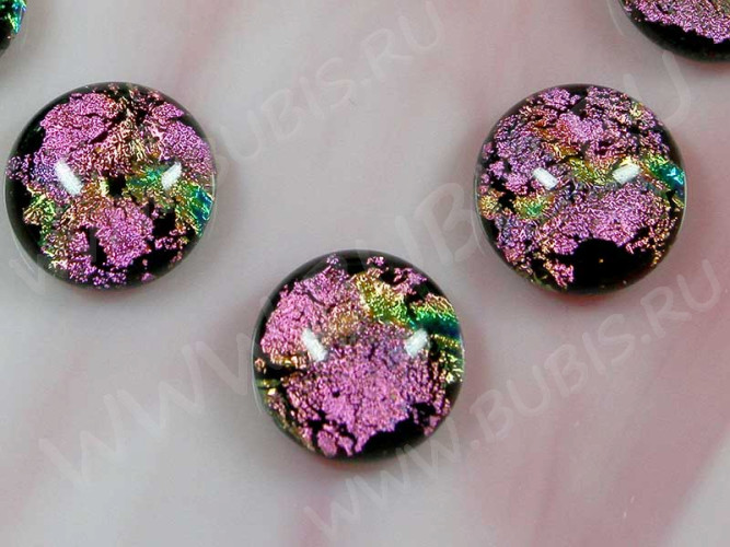 Кабошон Фьюзинг 006 Круглый 14мм Дихроик розовый с золотистым на чёрном