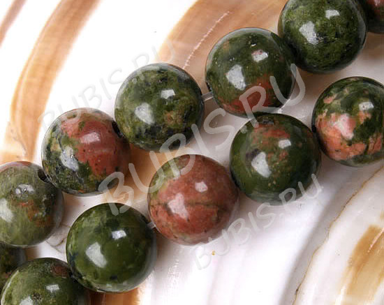 (ОПТ) Бусина округлая 8мм Унакит (камни) (НИТЬ)