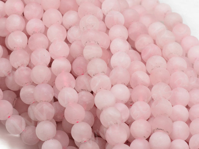 (ОПТ) Бусина округлая 6мм МАТОВАЯ Розовый кварц  натуральный (камни) (НИТЬ)
