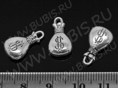 Подвеска Доллар 06 3D Мешок с баксом 17*9,5*4,5мм античное серебро (литьё)