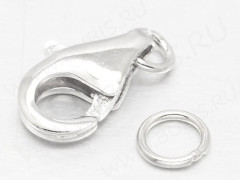 Замочек карабин №074 с колечками серебро 925 9*5*2,3мм серебристый (Sterling Silver)