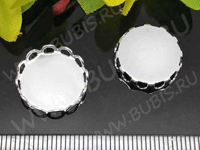 (СКИДКИ!!!) Подвеска-сеттинг Круг 33 коннектор (сеттинг 15мм) 16,5*16,5*2,85мм серебристый (Brass) (10шт.)