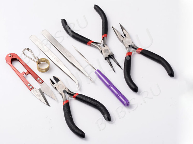 Комплект инструментов 07 набор в "кожаном" органайзере 8 предметов 15,5*11*2,8см чёрный (инструменты для бижутерии)