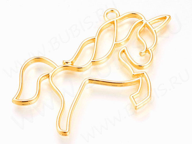 Подвеска Рамка 32 Единорог 66*39*2,5мм золотистая (литьё)