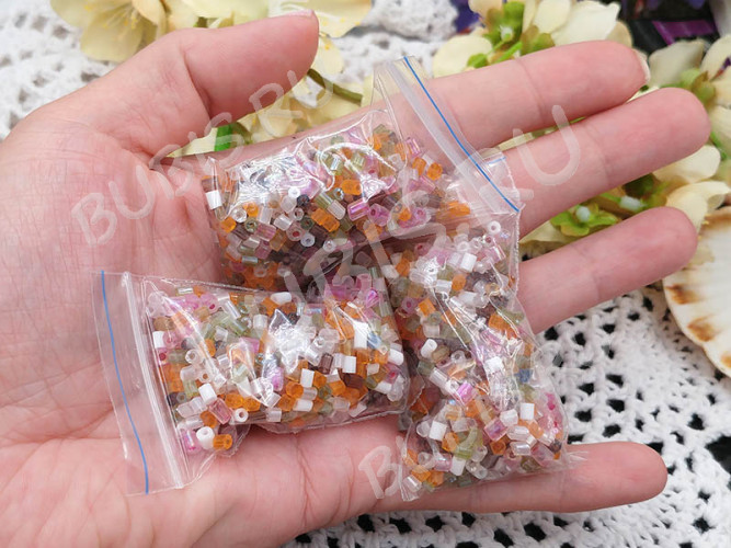 Бисер для проставок 12 рубка 2-3*2-2,5мм МИКС полупрозрачно-непрозрачный (стекло) (20г)